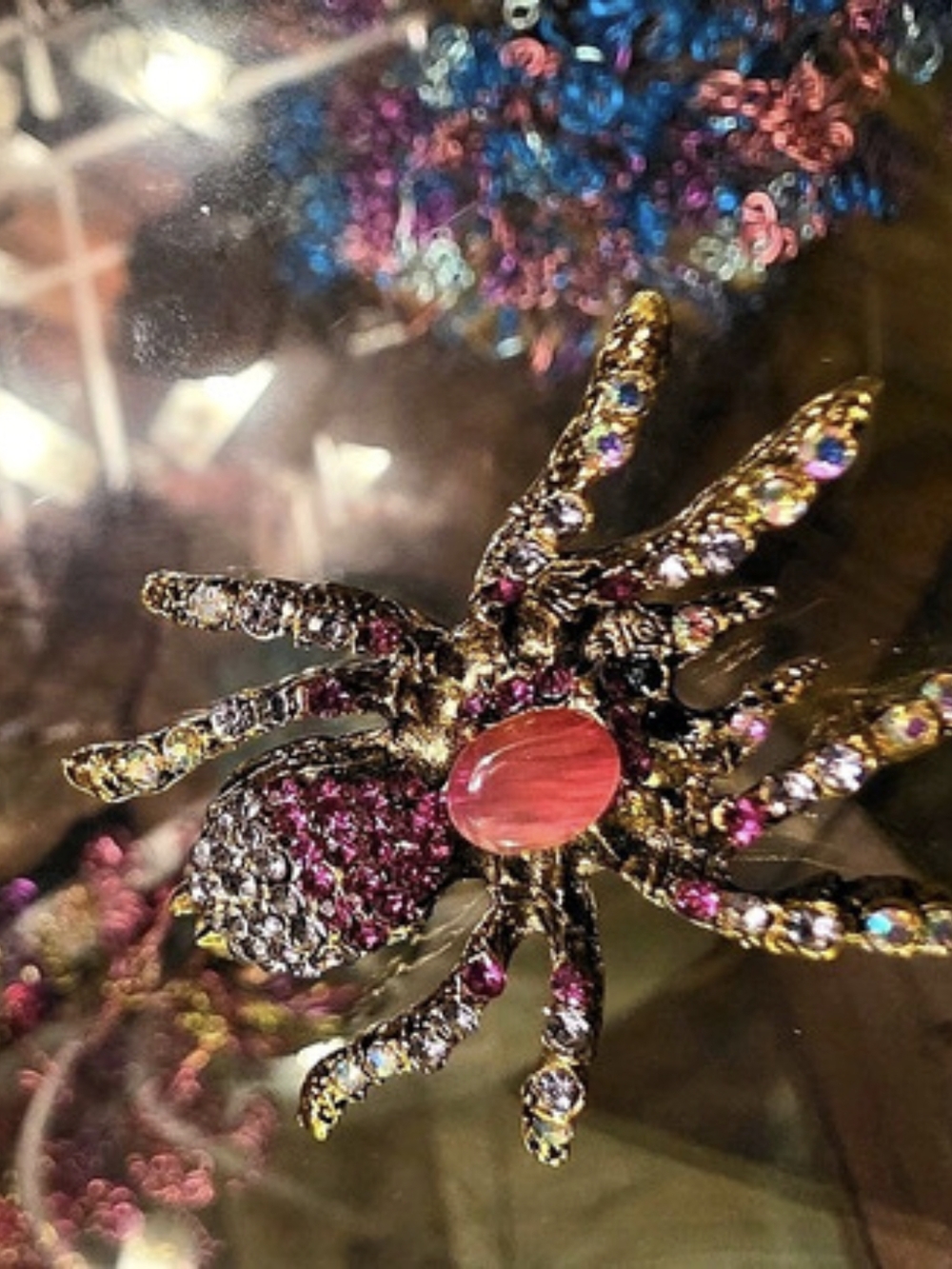 Spooky Sparkle Spider Brooch - Pink & Gold Halloween Statement Piece